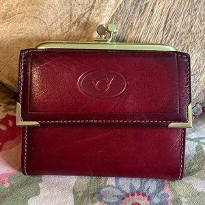 Vtg 80s BARONET Leather Snap Wallet & Changepurse Wine & BrightGold Timeless NEW